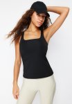 Compression Padded Sports Bra Square Neck Sports Top blouse - Black