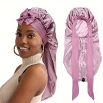 Elegant Bow Braid Bonnet Solid Color Elastic Sleeping Night Cap Casual Breathable Jumbo Size Satin Bonnets For Women