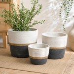 Woven Storage Basket Set Of 3 White Grey And Natural