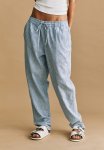 Linen-blend Joggers - Light Blue Striped