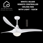 White 3 Blade Remote Controlled Ceiling Fan With Light - 132CM