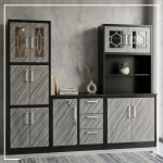 Solid Wood Kitchen Storage Cabinet - Grey