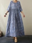Plus Size Floral Print Dress Casual Crew Neck Dress For Spring & Summer Women's Plus Size Clothing