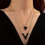Simple Geometric Drip Oil Black Geometric Shape Pendant Necklace 18K Plated Female Neck Jewelry Ornament Gift