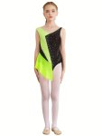 Color Blocking Ballet Leotard Top For Girls Comfy High Stretch Dancing Jumpsuit Gymnastics Yoga Clothing