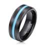 Men's Sky Blue Groove Brushed Black Tungsten Ring - TR001 - 14