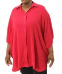 Ladies Plain Collar Button Kaftan - 60 Berry