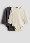 2-PACK Adjustable-fit Long-sleeved Bodysuits - Beige & Black