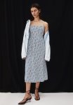 Linen-blend Midi Dress - Blue Patterned