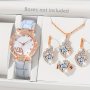 Elegant 5PCS Women's Quartz Watch Set With Shiny Rhinestones & Faux Leather - Perfect Gift For Her