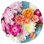 Floral Pink Peony And Dahlia Bouquet On Blue Rectangular Placemat