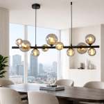 Modern Bubble Glass Linear Chandelier 10 Light Horizontal Pendant - Black