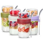 Danmu 4 Pack Overnight Oats Containers With Lids 16 Oz Dual-layer Yogurt Parfait Cups With Lids Meal Prep Containers Glass For S