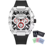 - Men Luxury Chronograph Silicone Strap Sport Tonneau Watch