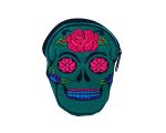 Day Of The Dead Sugar Skull Shaped Floral Embroidered Coin Purse Pouch - Womens Fashion Handmade Bags Boho Travel Accessories Te