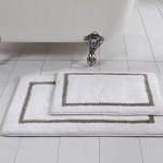 Modern Threads 2-PACK Reversible Contrast Stripe Bath Mat Set 17-INCH By 24-INCH & 21-INCH By 34-INCH Taupe