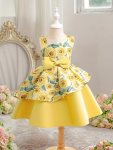 Girls Sleeveless Rose Flower Graphic Bow Princess Dress Gown Piano Performance Dress Wedding Flower Girls For Evening Birthday P