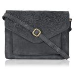 Leather Flapover Crossbody Handbag Purse For Women With Adjustable Strap & Overflap Snap Closure Tote bag E.black Hunter