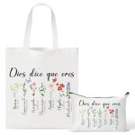 Y1TVEI Spanish Dios Canvas Bag - 2PCS God Says You Are Canvas Tote Bag Watercolor Floral Print Makeup Pouch Reusable Grocery Sho