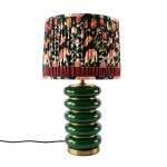 Stacked Green Lamp With Printed Pleated Drum Lampshade