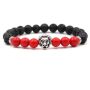 Natural Lava Stone & Red Coral Couples Bracelet With Crowns