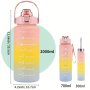1pc/3pcs 300ml/750ml/2L Gradient Color Frosted Water Bottle 10.14/25.36/67.63oz Portable Leakproof Sports Water Cup With Straw Suitable For Outdoor Camping Driving Cycling