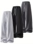 3 Pcs Men's Solid Track Pants With Pockets Casual Drawstring Pants For Outdoor Activities Gift