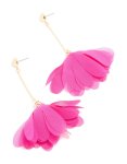 Goldair Gold Ball Chain Fuschia Fabric Flower Drop Earrings