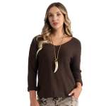 Disc Detail Batwing Knit Top - Bitter Choc Free