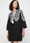 Edit Embroidery Tunic With Tassel Trim - Black white