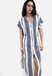 Button-front Cr Pe Dress - White & Blue Striped