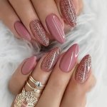 24PCS Set Of Glittery Pink Almond-shaped Press-on Nails With Jelly Adhesive & Nail File - Medium Length Shiny Finish For A Chic
