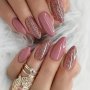 24pcs Set Of Glittery Pink Almond-Shaped Press-On Nails With Jelly Adhesive & Nail File - Medium Length Shiny Finish For A Chic Look
