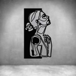 Woman Holding Heart Line Drawing - Grey L 560 X H 1000MM