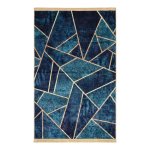 Teal Geometric Abstract Printed Rug With Gold Lines- CPR2212