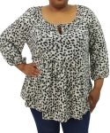 Ladies Printed Peasant Top - 60 Blk oliv