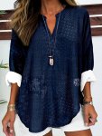 Plus Size Vintage Floral Print Notched Neck T-Shirt Casual Long Sleeve Curved Hem Top For Spring & Fall Women's Plus Size Clothi
