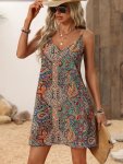 Paisley Print V Neck Cami Dress Vacation Style Sleeveless Dress For Spring & Summer Women's Clothing