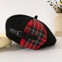 Chic Red Plaid & Color Block Beret With Belt Accent - Lightweight Non-stretch Polyester - Perfect For Daily Wear & Christmas