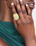 Goldair Gold Plated Oval Green Semi Precious Stone Ring - M l