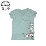 Ladies Floral Filagree V Neck Tee - Dewkist - 2XL