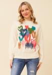 STELLAR Womans Printed Screw Neck Sweater In Cream - Cream 16