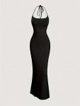 Women's Polyester Summer Dress With Halter Neck Young And Fashionable Machine Washable Polyester Elastane Blend
