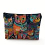 1PC Toiletry Bag Purse Waterproof Funny Painting Cats Linen Cosmetic Bags For Women Zipper Travel Makeup Bag Gift For Women