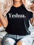 Yeshua Letter Print T-Shirt Short Sleeve Crew Neck Casual Top For Summer & Spring Women's Clothing