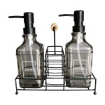 Smoked Grey Glass Soap Black Caddy Dispenser Set