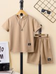 Boy's 2-PIECE Casual Co Ord Set Solid Versatile Short Sleeve Tee And Shorts Comfy Summer Clothes