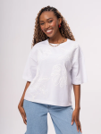 White Floral Print Cotton T-Shirt - XL White