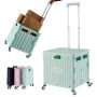 Macopro Folding Utility Cart Portable Rolling Crate Handcart Shopping Trolley Collapsible Tool Box With Lid Basket On 4 Rotate Wheels For Grocery