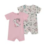 2 Pack Dinocorn Printed Rompers